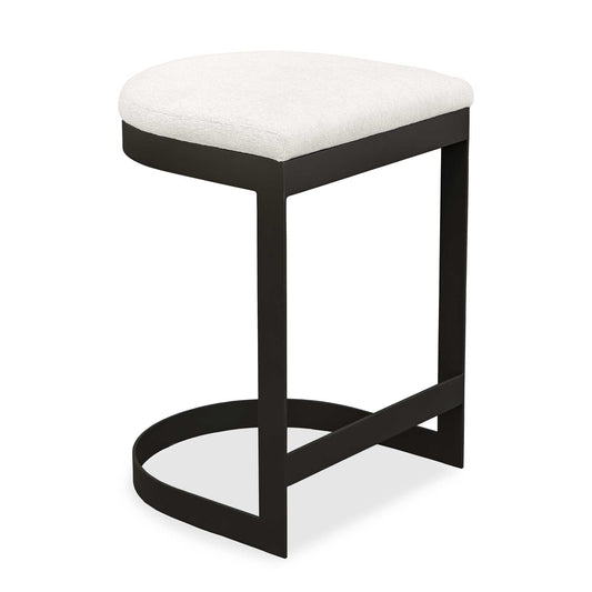 The Maude Outdoor Counter Stool Blends Industrial Style With Cozy Comfort, Featuring A Durable, Powder Coated Steel Frame In Java Black Paired With A Plush Cushion In Heavily Textured Taupe Gray Solution Dyed Acrylic Fabric.