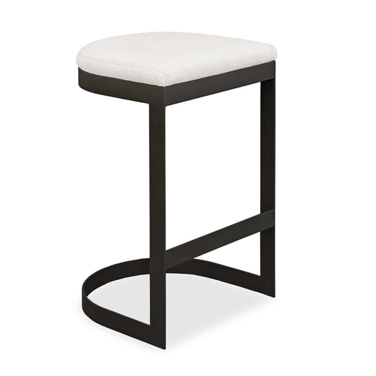 The Maude Outdoor Bar Stool Blends Industrial Style With Cozy Comfort, Featuring A Durable, Powder Coated Steel Frame In Java Black Paired With A Plush Cushion In Heavily Textured Taupe Gray Outdoor Fabric.