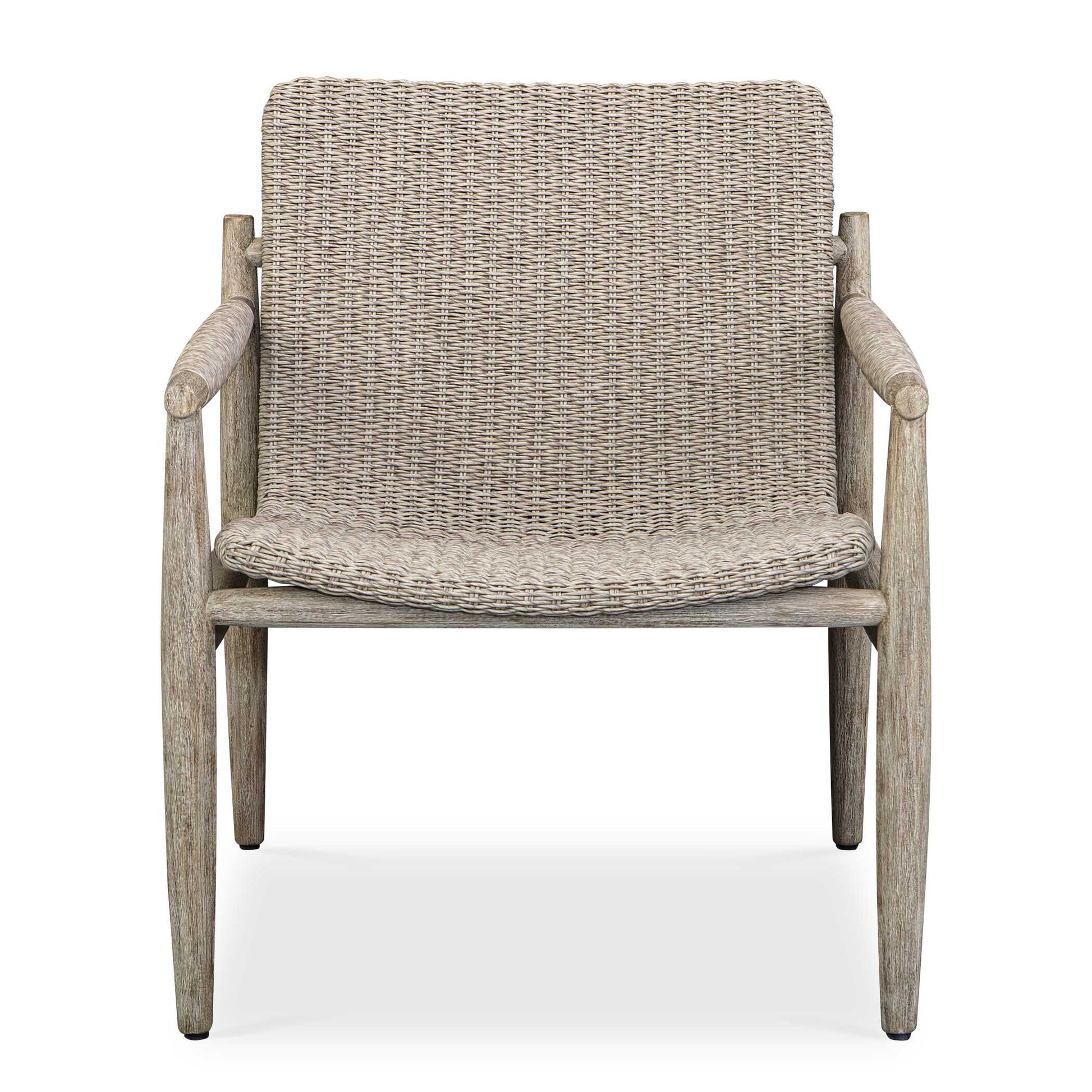 Indulge In Comfort With The Stylish Sumba Outdoor Lounge Chair. The Continuous Scooped Seat In Light Gray All-weather Wicker Offers A Relaxing Feel, Cradled By The Durable Mahogany Wood Frame Finished In Cerused Wheat, Ensuring Long-lasting Use.
