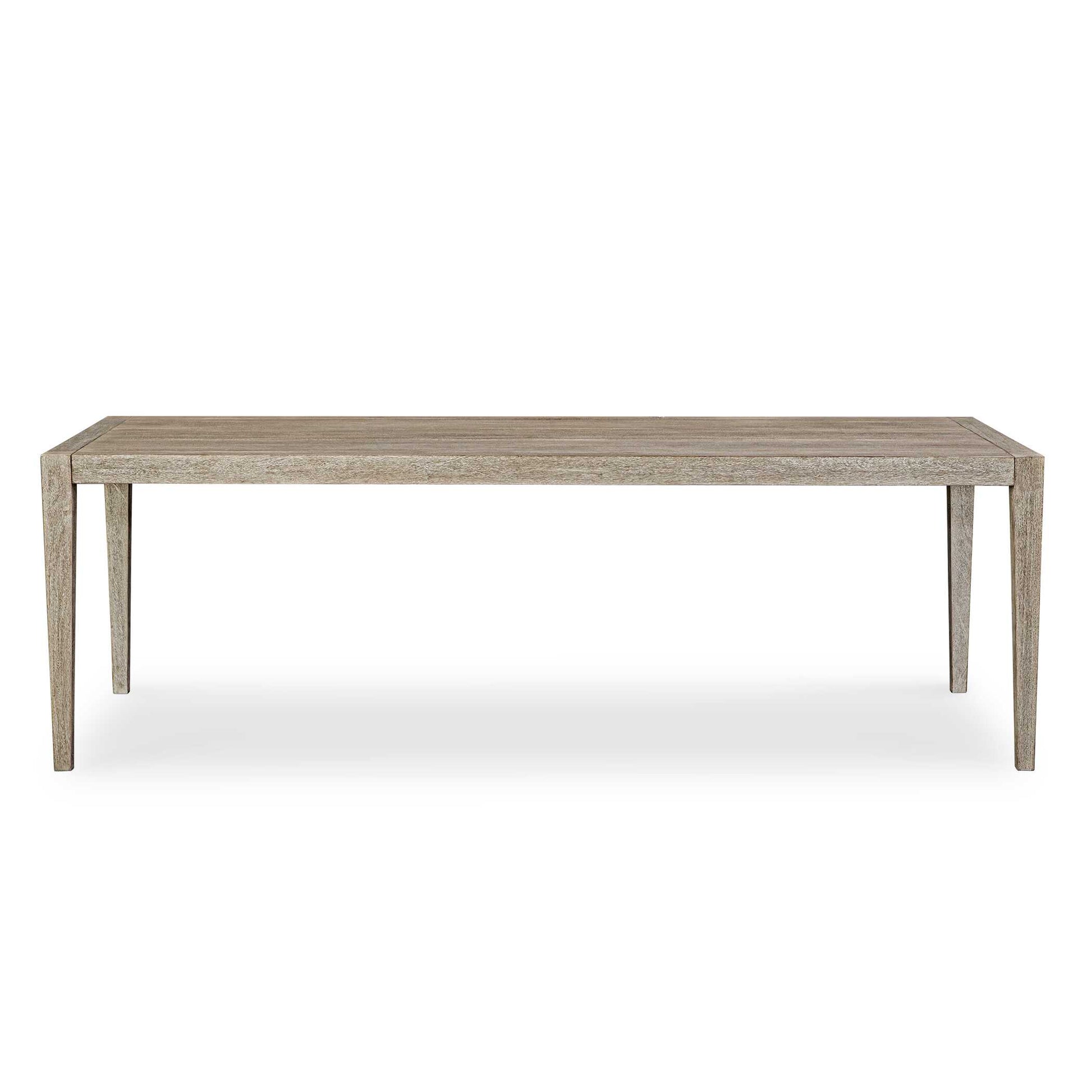 This Contemporary Farmhouse Dining Table Showcases Expert Craftsmanship With Its Solid Mahogany Construction And Cerused Wheat Finish. The Table's Smooth Finish And Attention To Detail Highlight The Natural Beauty Of The Wood, Creating A Piece That Will Be Admired For Years To Come. Solid Wood Will Continue To Move With Temperature And Humidity Changes, Which Can Result In Cracks And Uneven Surfaces, Adding To Its Authenticity And Character. Suitable For Both Indoor And Outdoor Use.