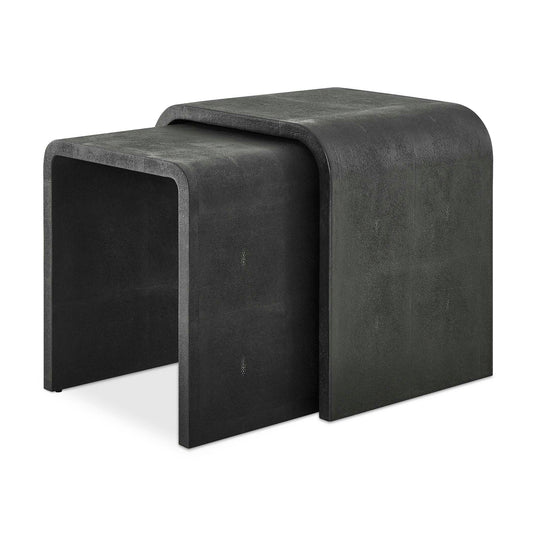 Cozy Up With These Stylish Nesting Side Tables, Crafted From Solid Wood But Covered In Chic Gray Faux Shagreen.