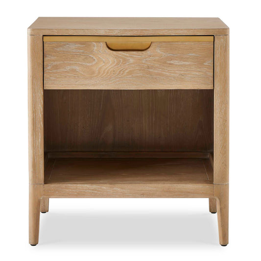 Composed Of Primarily Solid Oak In A Natural Light Finish, The Tabi Side Table Features A Single Drawer With An Open Shelf And Brass Plated Metal Detailing.