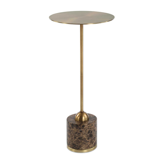 Crafted With Meticulous Attention To Detail, This Drink Table Showcases A Brushed Brass Plated Metal Base And Tabletop, Beautifully Complemented By A Striking Marble Foot With White Veining. Due To The Nature Of Natural Stone, Every Piece Will Vary Slightly Ensuring Yours Is Unique.