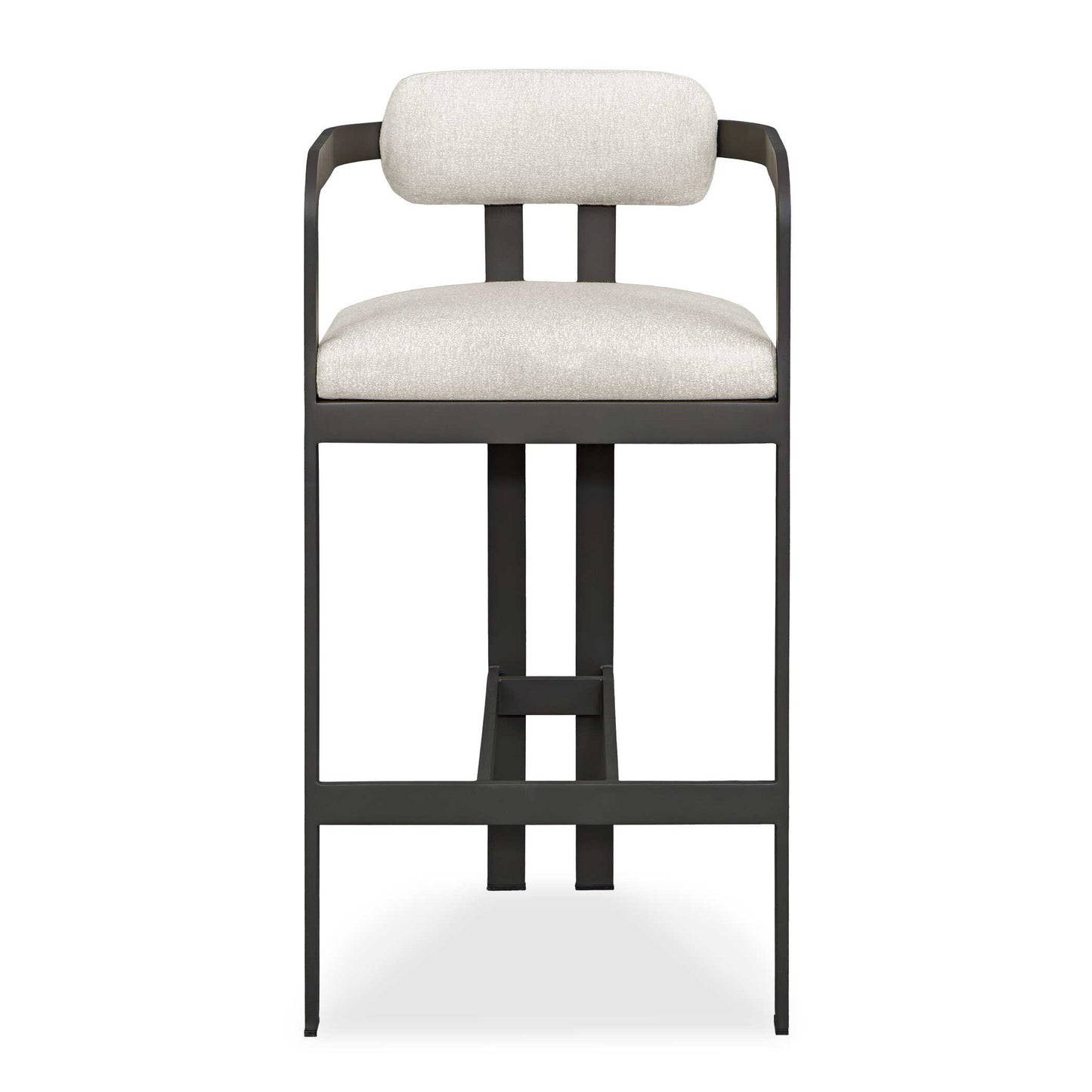 The Kalmar Outdoor Bar Stool Boasts A Sturdy, Powder Coated Steel Frame In A Sleek Java Black Finish Offering A Comfortable And Stylish Seating Solution For Outdoor Entertaining. The Seat And Floating Back Are Upholstered In Oyster White Solution Dyed Acrylic Fabric That Is Constructed To Withstand The Moisture And Dirt That Comes With Outdoor Use.