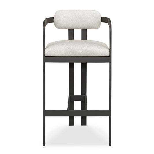 The Kalmar Outdoor Bar Stool Boasts A Sturdy, Powder Coated Steel Frame In A Sleek Java Black Finish Offering A Comfortable And Stylish Seating Solution For Outdoor Entertaining. The Seat And Floating Back Are Upholstered In Oyster White Solution Dyed Acrylic Fabric That Is Constructed To Withstand The Moisture And Dirt That Comes With Outdoor Use.