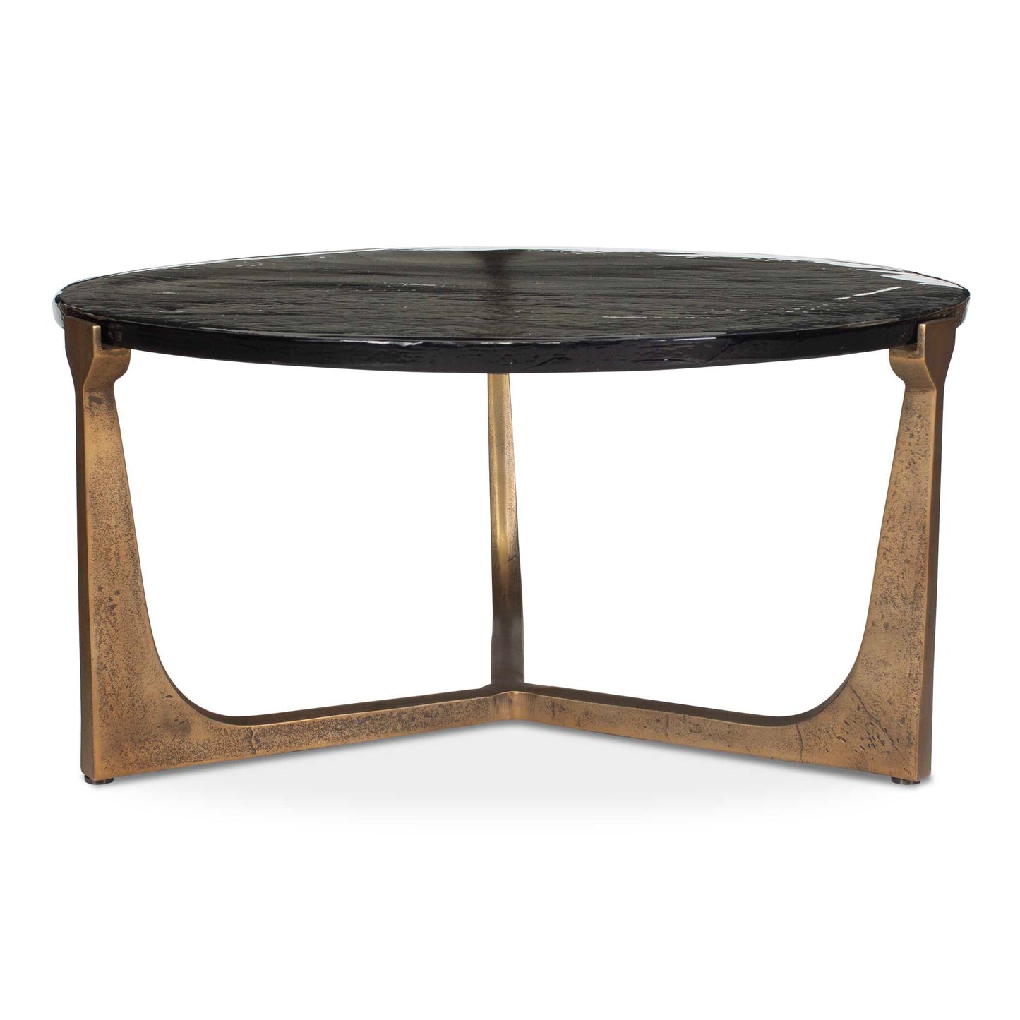Crafted From A Combination Of Antique Brass Finished Cast Aluminum And Rich Cast Glass, This Coffee Table Showcases Exquisite Craftsmanship. The Warm Tones Of The Brass Frame Complement The Unique Texture Of The Glass Top, Creating A Truly Captivating Piece. Suitable For Both Indoor And Outdoor Use.