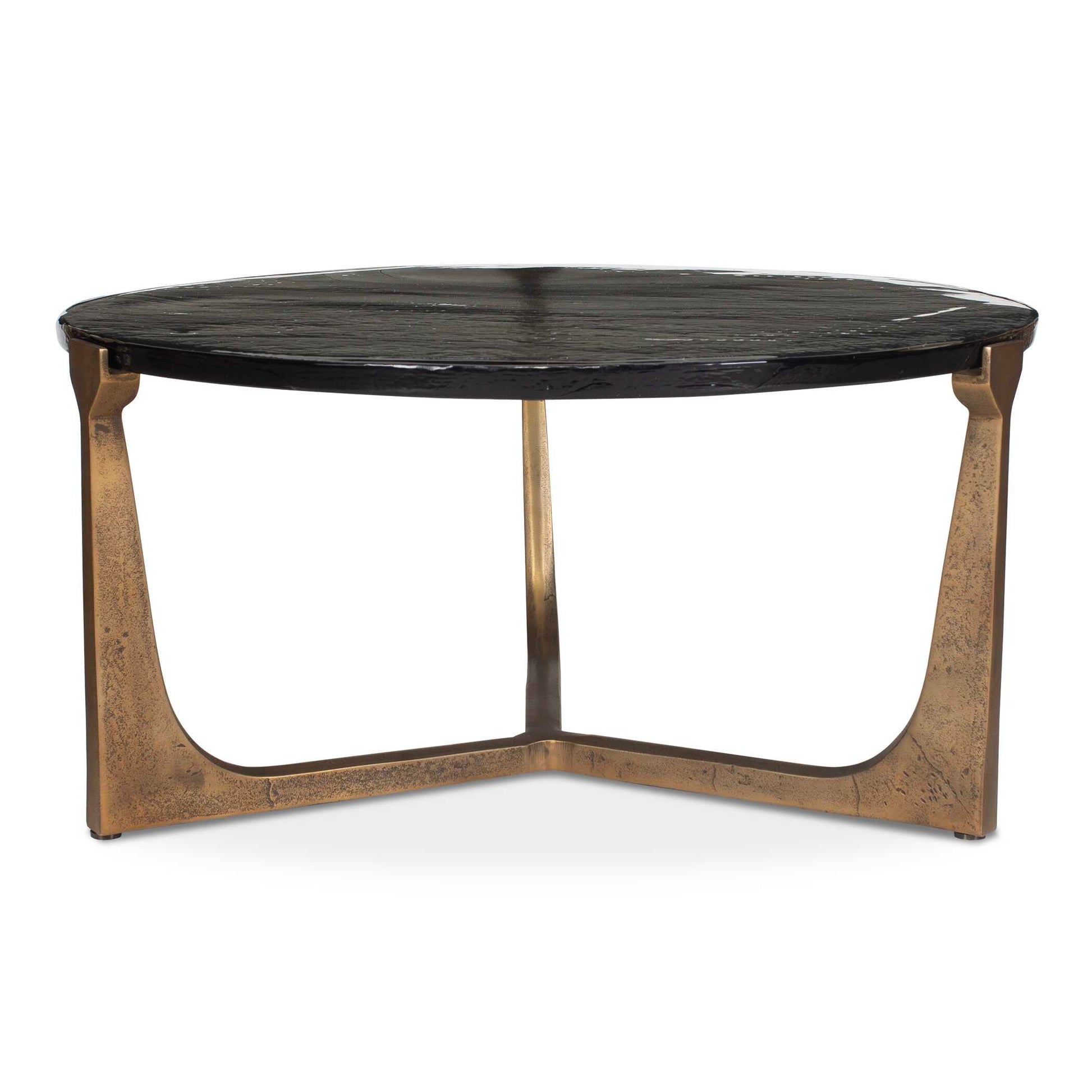 Crafted From A Combination Of Antique Brass Finished Cast Aluminum And Rich Cast Glass, This Coffee Table Showcases Exquisite Craftsmanship. The Warm Tones Of The Brass Frame Complement The Unique Texture Of The Glass Top, Creating A Truly Captivating Piece. Suitable For Both Indoor And Outdoor Use.