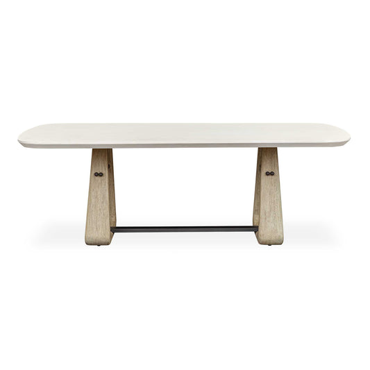 Stylish Al Fresco Dining Awaits With The Contemporary Circa Dining Table. A Durable Glass Reinforced Concrete Tabletop Rests Upon Cerused Wheat Mahogany Legs With Striking Java Black Metal Accents. Solid Wood Will Continue To Move With Temperature And Humidity Changes, Which Can Result In Cracks And Uneven Surfaces, Adding To Its Authenticity And Character. Suitable For Both Indoor And Outdoor Use.