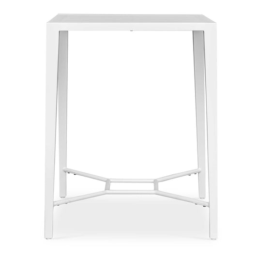 This Sleek And Stylish Bar Table Is Perfect For Outdoor Entertaining. The Minimalist Design Features A Square Top And A Geometric Support Structure For Stability, Made Of Powder-coated Aluminum In A Crisp White Finish. Suitable For Both Indoor And Outdoor Use.