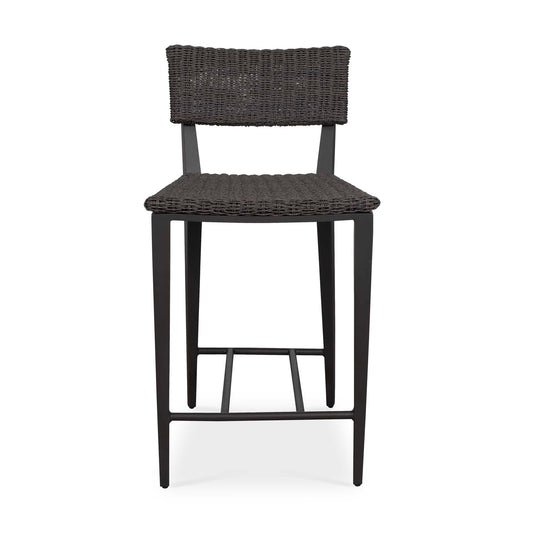 The Calbas Counter Stool Perfectly Blends Style And Comfort. The Java Black Powder Coated Aluminum Frame Is Hand Wrapped In A Textured Mocha All-weather Wicker Creating A Harmonious Look That Will Enhance Any Outdoor Setting.
