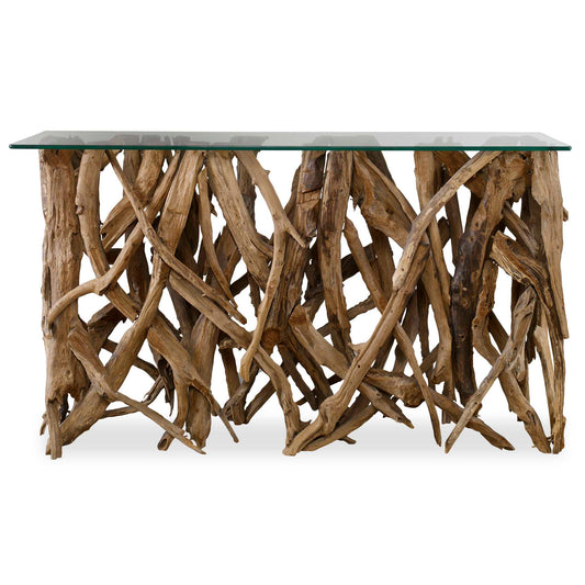 Natural Teak Wood, Crafted From Its Natural Form Into An Artistic And Precisely Honed Sculpture Beneath Clear Glass.