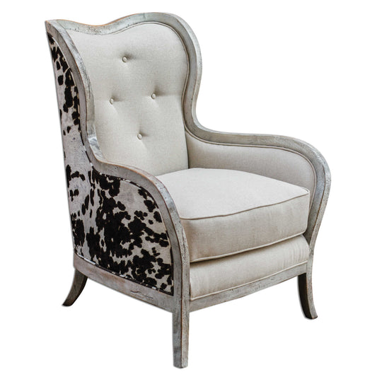 Curvy, Exposed Wood Frame Is Solid Mahogany Hardwood In An Aged, Bone-white Finish, Separating The Dark Chocolate And Milky White Velvet Outer Surround From The Soft, Neutral Polyester Box Cushion And Tufted Inside Back.