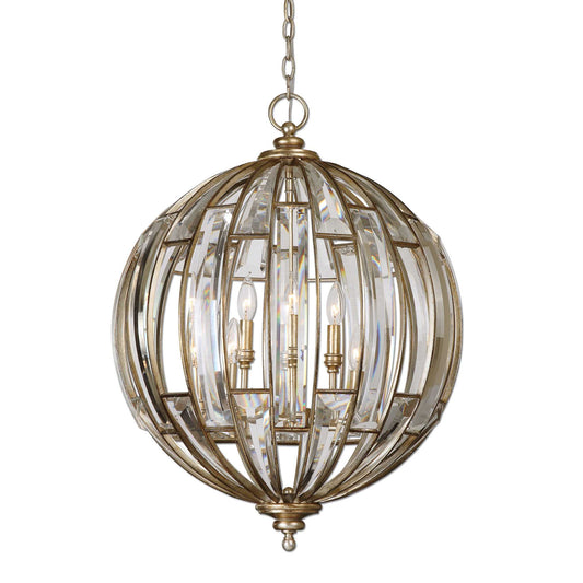 Burnished Silver Champagne Leaf Finish With Beveled Crystal Details.