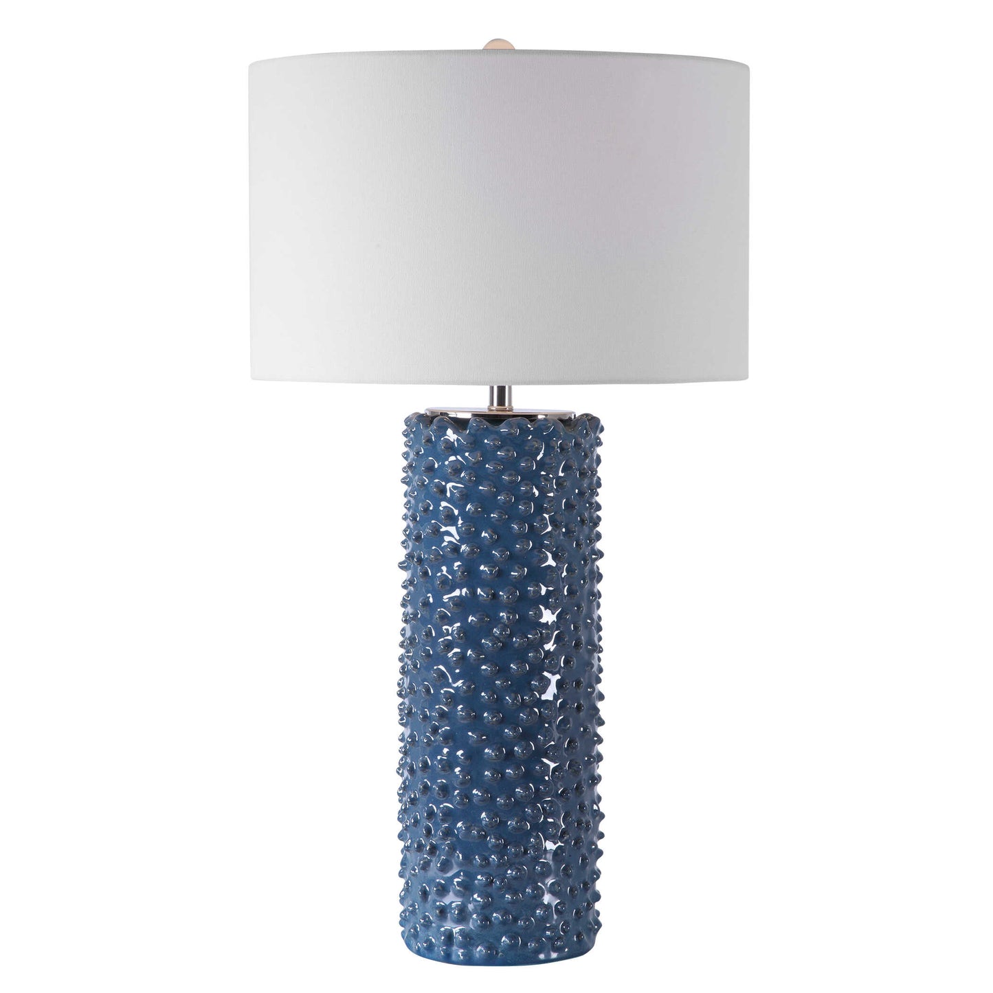 Featuring A Casual Coastal Style, This Table Lamp Showcases Textural, Visual Interest Finished In A Deep Indigo Glaze With Brushed Nickel Accents And A Crystal Finial.