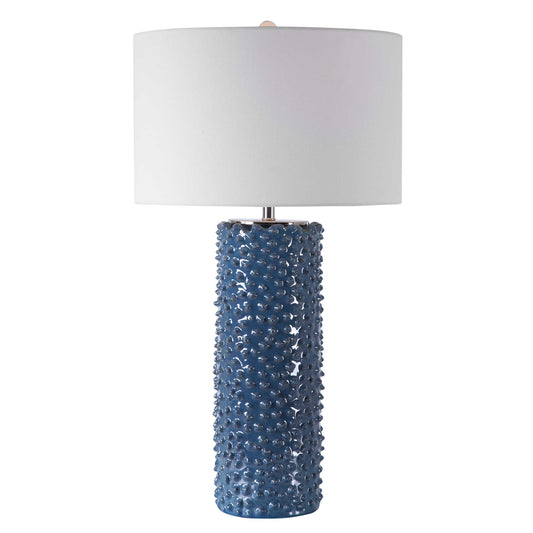 Featuring A Casual Coastal Style, This Table Lamp Showcases Textural, Visual Interest Finished In A Deep Indigo Glaze With Brushed Nickel Accents And A Crystal Finial.