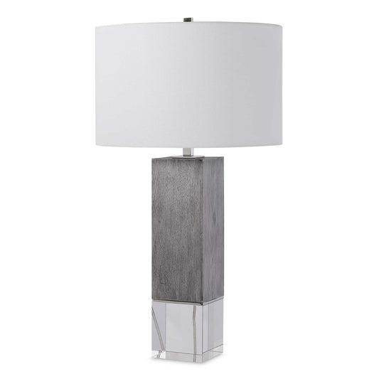 Inspired By Modern Lodge Style, This Table Lamp Features A Light Gray Oak Look, Accented By Polished Nickel Plated Details And A Crystal Foot That Elevate The Sophisticated Design.