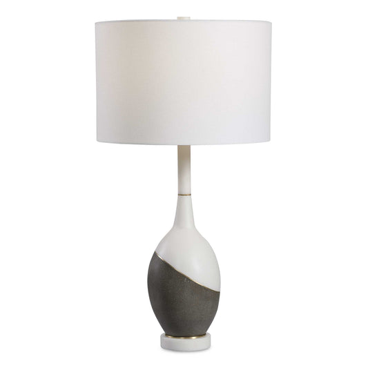 Simple Yet Sophisticated, This Table Lamp Features A Combination Of Honed Charcoal Concrete And A Polished White Marble Look, Accented By Brushed Gold Plated Accents.