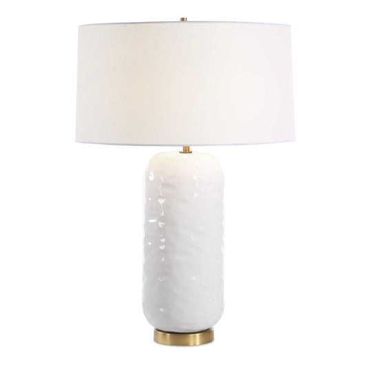 Effortlessly Chic And Versatile, The Iona Table Lamp Features A White Glaze On A Slightly Textured Ceramic Base, Complemented By Refined Brushed Brass Plated Details.
