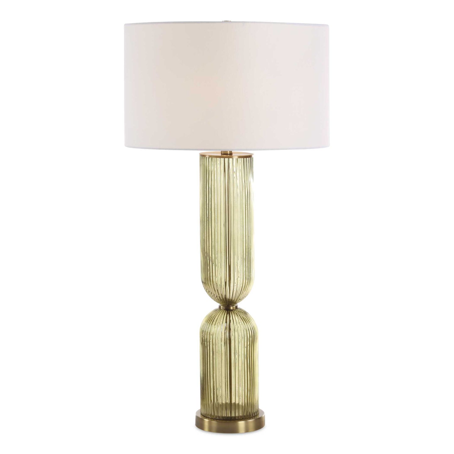This Tall, Elegant Lamp Truly Makes A Statement! The Transparent Olive Glass Is Adorned With Slim Vertical Fluting That Catches The Light On Every Curve, Paired With Brass-plated Details.