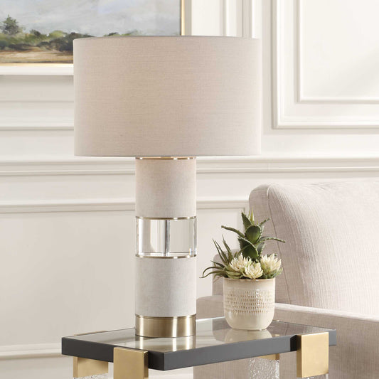 The Maliyah Table Lamp Features A Casual, Light Beige Linen Wrapped Base Paired With An Elegant Crystal Detail. The Soft Texture, Neutral Tone And The Sparkle Of Clear Crystal Create Timeless Sophistication.