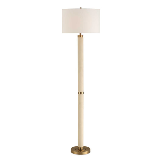 The Wessex Floor Lamp Features A White Faux Shagreen Covered Base With Iron Accents Finished In A Plated Antique Brushed Brass.