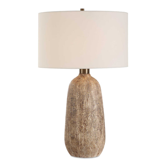 The Napier Table Lamp Boasts A Heavily Textured Ceramic Base In Warm Earthy Shades Of Brown And Subtle Undertones Of Warm White, Complemented With Dark Bronze Accents.
