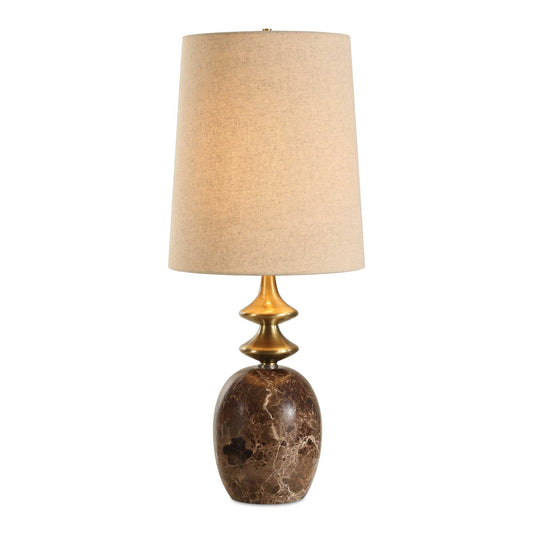 A Timeless Design, This Buffet Lamp Boasts A Rich Emperador Brown Marble Base With Ivory Veining Paired With Decorative Brass Plated Details That Adds A Touch Of Elegance.