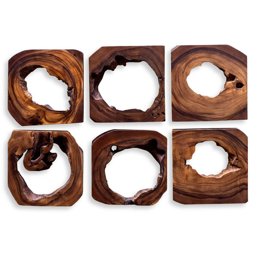 This Set Of Six Wood Wall Art Features Solid Character Rich Suar Wood Finished In A Rich Coffee Brown. Because Each Is Individually Handcrafted, Natural Variation Will Occur From Piece To Piece.