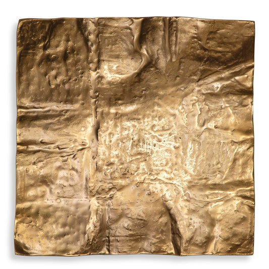 Handcrafted Cast Aluminum Wall Accent Showcases A Heavily Textured Organic Shape In A Brass Plated Finish. A Circular Hanger On The Back Provides Countless Hanging Options, Enabling Truly Unique Wall Designs. Felt Pads Also Included For Use As A Tabletop Tray.