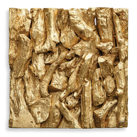 Artfully Constructed From Teak Branches, This Wood Wall Decor Displays A Glam Look In A Rich Gold Leaf Finish.
