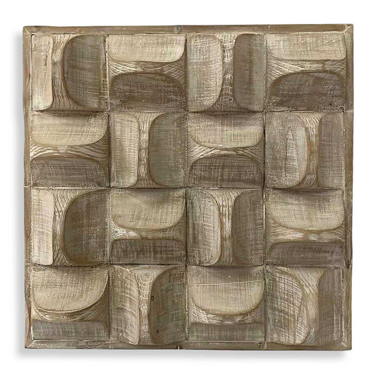 A Contemporary Take On Rustic Decor, This Wood Wall Panel Features 3-dimensional Scooped Fir Wood Blocks With A Distressed, Natural Wash And Ivory Highlights.