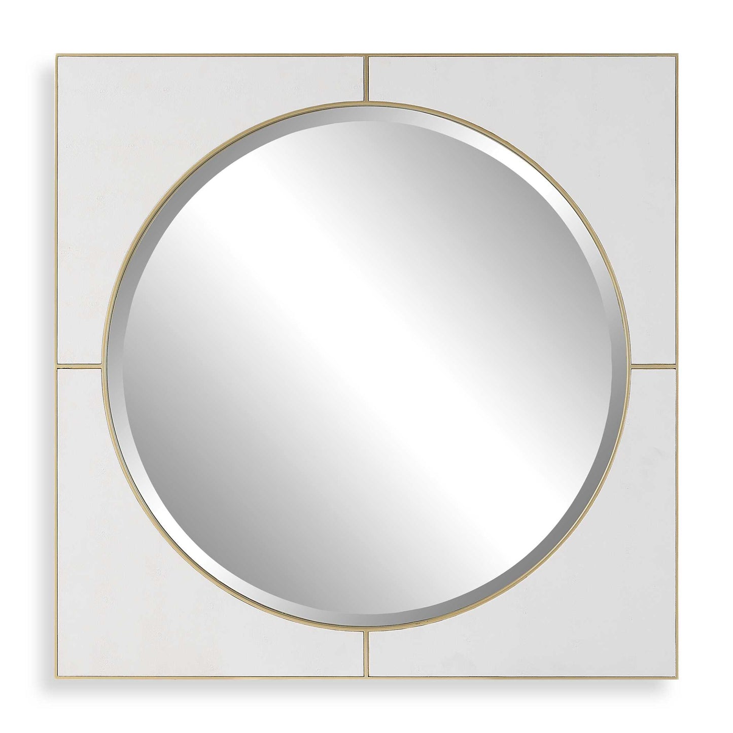 Classic And Sophisticated, This Mirror Features A White Faux Shagreen Leather Surrounded By Delicate Soft Gold Detailing. The Piece Features A 1" Bevel.