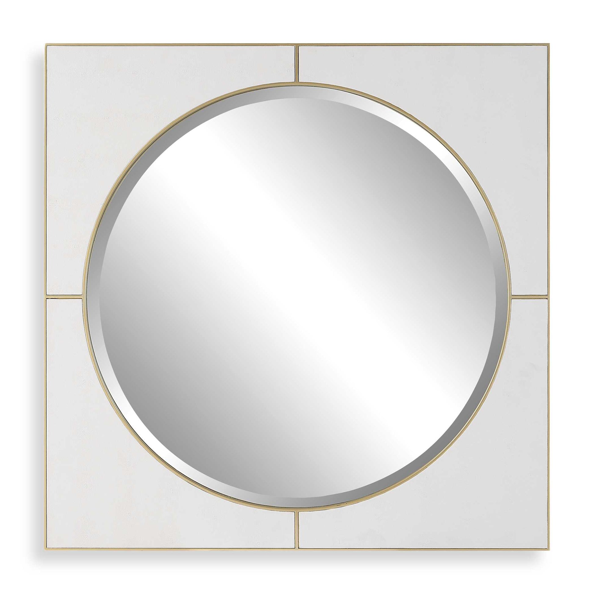 Classic And Sophisticated, This Mirror Features A White Faux Shagreen Leather Surrounded By Delicate Soft Gold Detailing. The Piece Features A 1" Bevel.