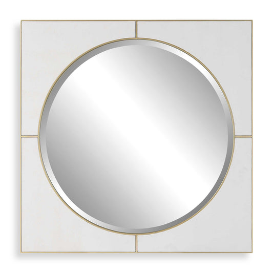Classic And Sophisticated, This Mirror Features A White Faux Shagreen Leather Surrounded By Delicate Soft Gold Detailing. The Piece Features A 1" Bevel.