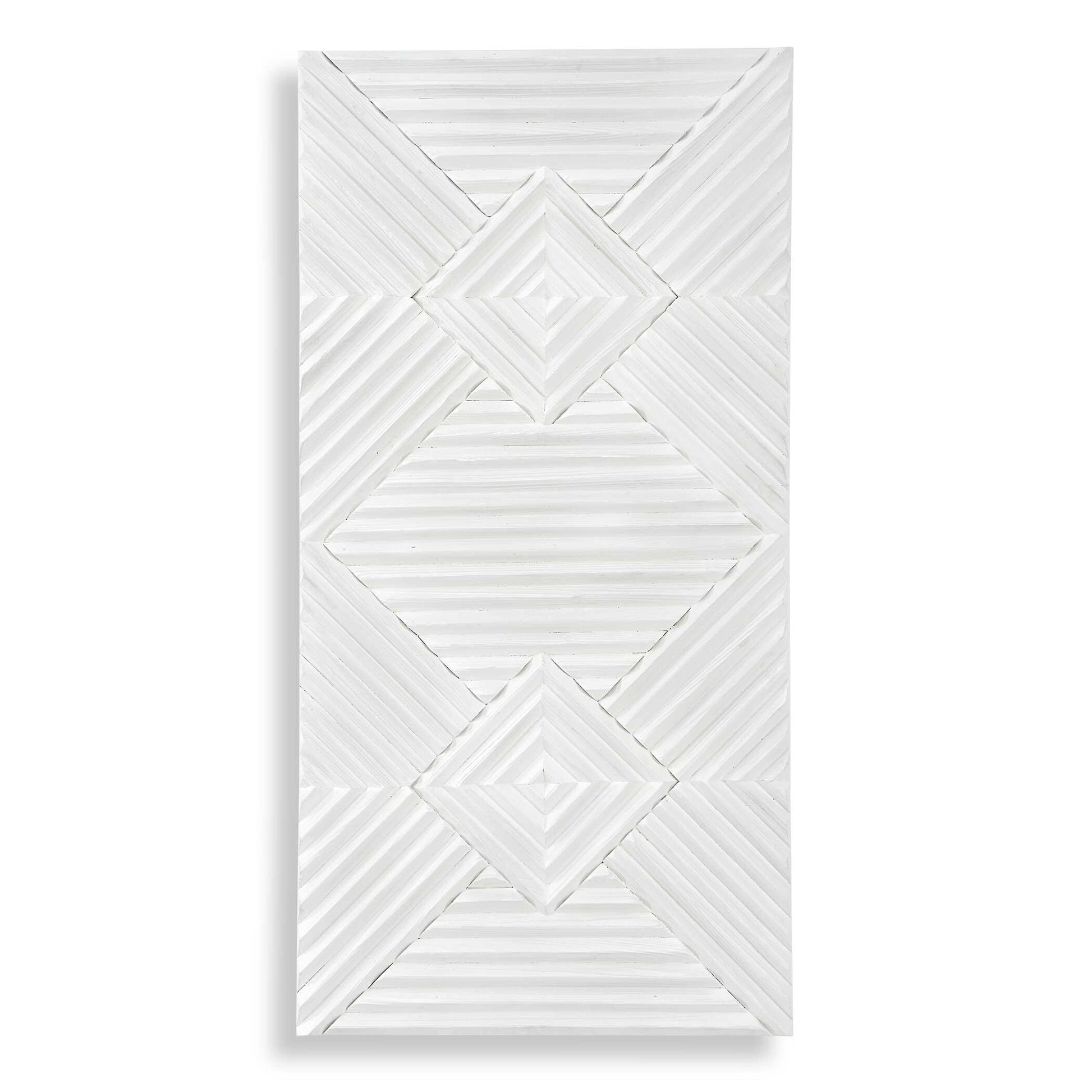 This Striking Wood Wall Panel Showcases A Graphic Geometric Design Of Natural Fir Wood In A Soft White Washed Finish. Group Multiple Panels Together For An Even More Impactful Installation.
