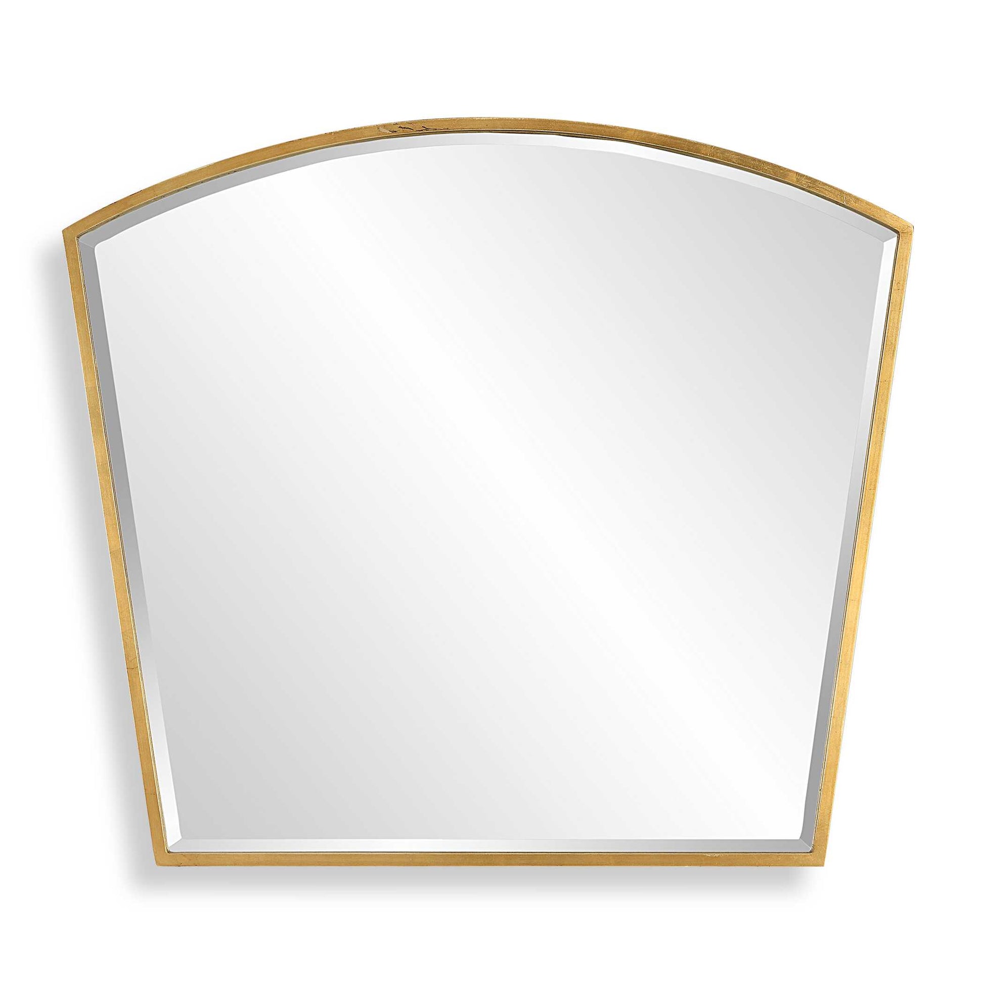 The Boundary Mirror Features A Gracefully Curved, Petite Iron Arch Finished In A Lightly Antiqued Gold Leaf, Surrounding A 1 1/4" Bevel Mirror.