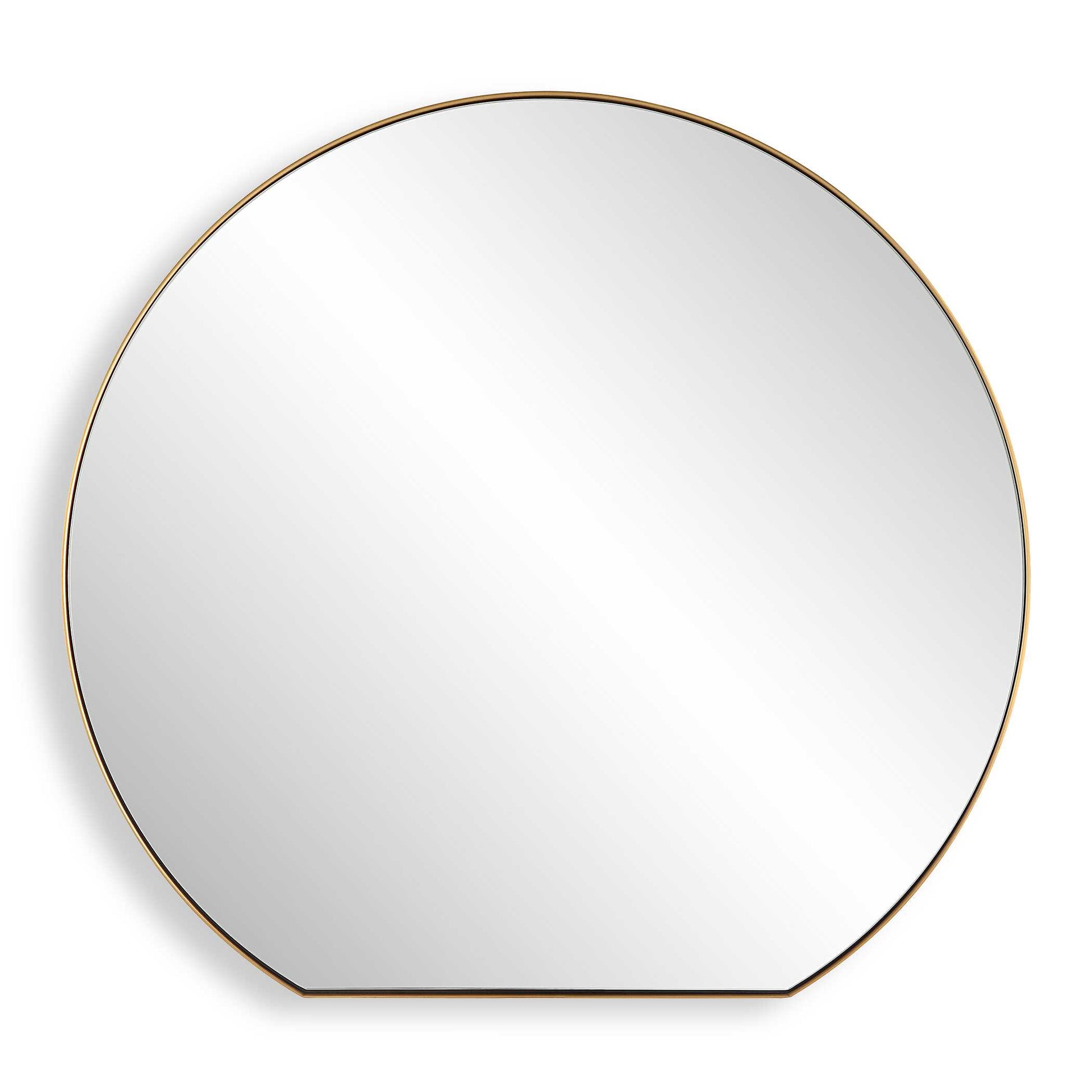 This Sleek Design Features A Plated Brushed Brass Finish Over A Stainless Steel Frame That Surrounds A Floating Polished Edge Mirror.