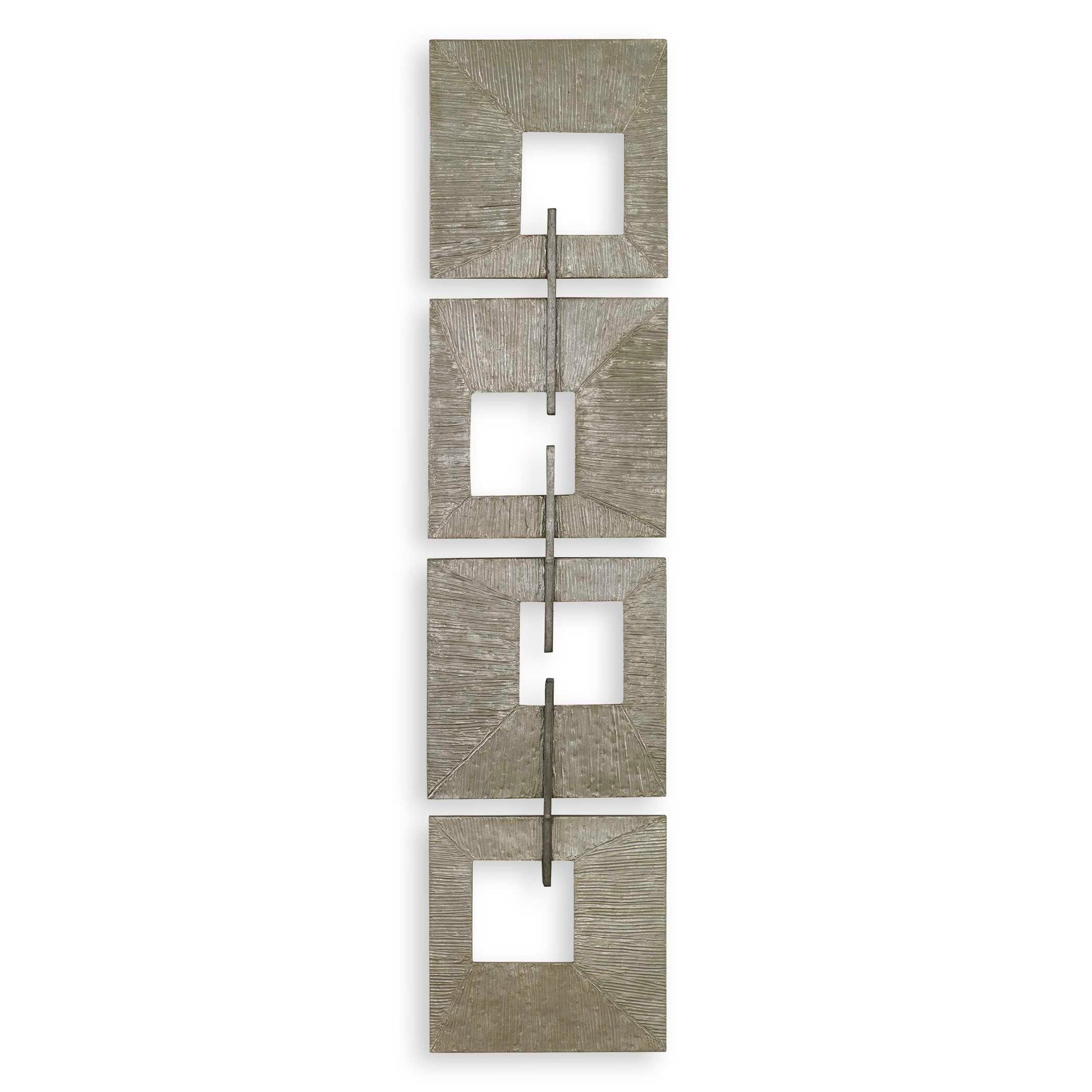 A Textural Showpiece, The Linked Wall Panel Features Ridged Metal Sheeting In A Champagne Gold Finish Connected By Iron Bars In Heavily Aged Silver. Group Multiples Together For A More Dramatic Installation. May Be Hung Horizontally Or Vertically.