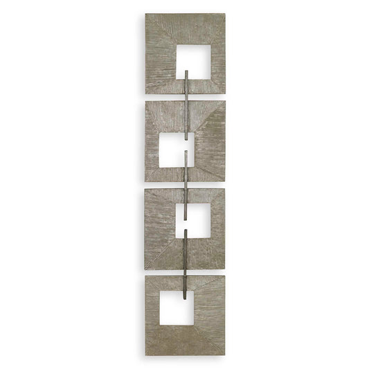 A Textural Showpiece, The Linked Wall Panel Features Ridged Metal Sheeting In A Champagne Gold Finish Connected By Iron Bars In Heavily Aged Silver. Group Multiples Together For A More Dramatic Installation. May Be Hung Horizontally Or Vertically.