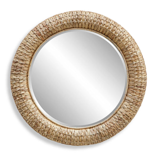 This Round Mirror Has A Great Coastal Vibe By Using Alternating Twisted Natural Seagrass Over A Rounded Frame Accented With Matching Tightly Twisted Edge Banding. Mirror Has A Generous 1 1/4” Bevel.