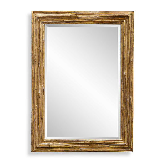 The Overlap Mirror Showcases Organic Curves By Using Alternating Raw Layers Of Teakwood Finished In A Heavily Distressed Antique Gold Leaf Overlay With Dark Undertones.