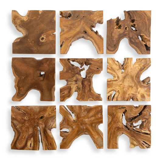 Deeply Grained Cross Sections Of Natural Teak Wood With A Light Honey Stain. Because Each Is Individually Handcrafted, Natural Variation Will Occur From Piece To Piece.