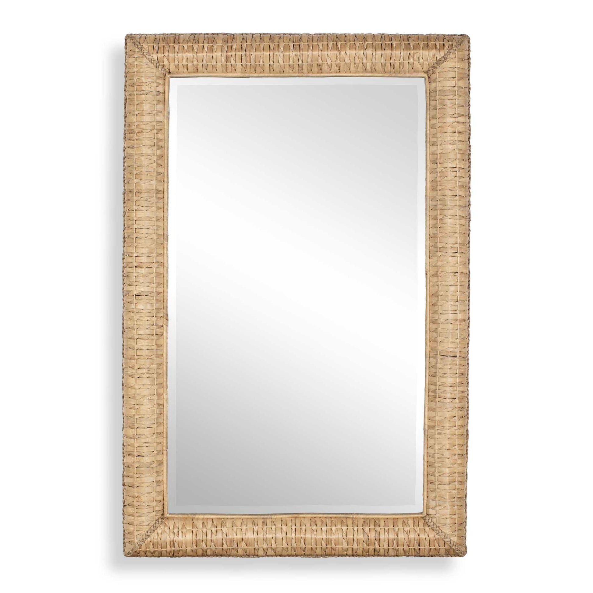 This Rectangle Mirror Boasts A Coastal Vibe By Using Alternating Twisted Natural Seagrass Over A Rounded Frame Accented With Matching Tightly Twisted Edge Banding.