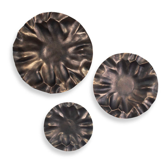 Handcrafted Cast Aluminum Wall Discs Are Finished In A Golden Dark Bronze Finish. Their Unique, Organic Textures Create A Captivating Display Inspired By The Beauty And Complexity Of Nature.