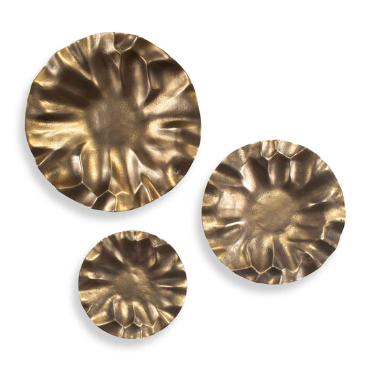 Handcrafted Cast Aluminum Wall Discs Are Finished In A Vintage Gold Finish. Their Unique, Organic Textures Create A Captivating Display Inspired By The Beauty And Complexity Of Nature.