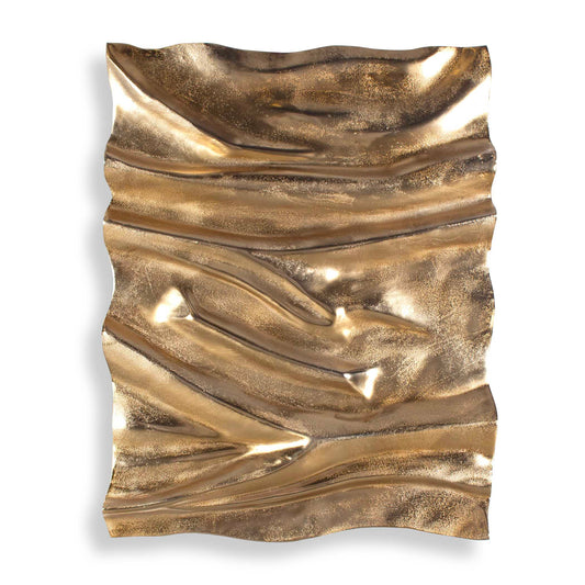Golden Waves Undulate Across Like Draped Fabric In This Cast Aluminum Outdoor Wall Panel. May Be Hung Vertical Or Horizontal And Used In Groups For A More Dramatic Display.
